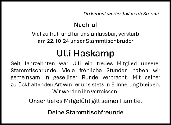 Anzeige von Ulli Haskamp von OM-Medien