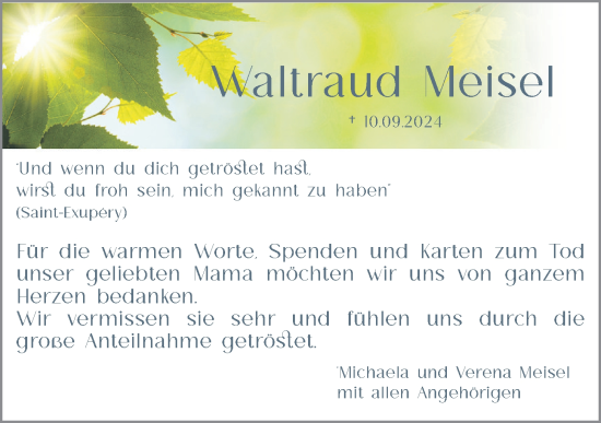 Anzeige von Waltraud Meisel von OM-Medien