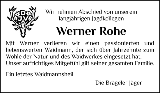 Anzeige von Werner Rohe von OM-Medien