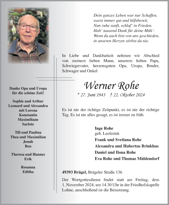 Anzeige von Werner Rohe von OM-Medien