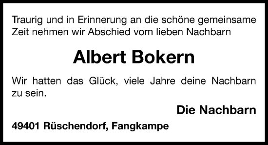 Anzeige von Albert Bokern von OM-Medien