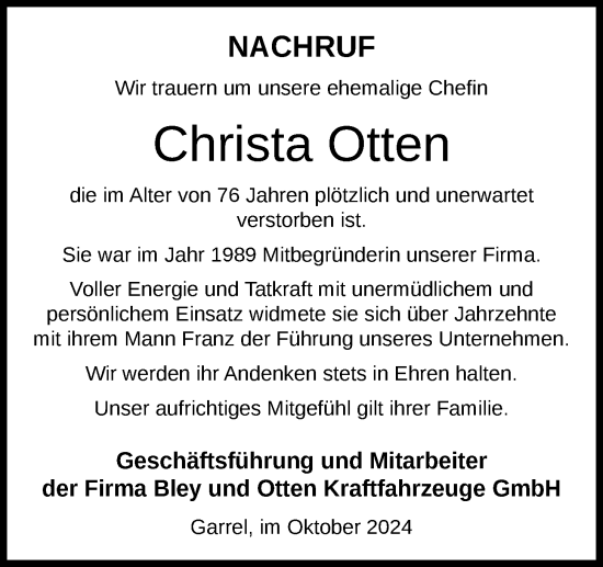 Anzeige von Christa Otten von OM-Medien