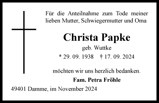 Anzeige von Christa Papke von OM-Medien