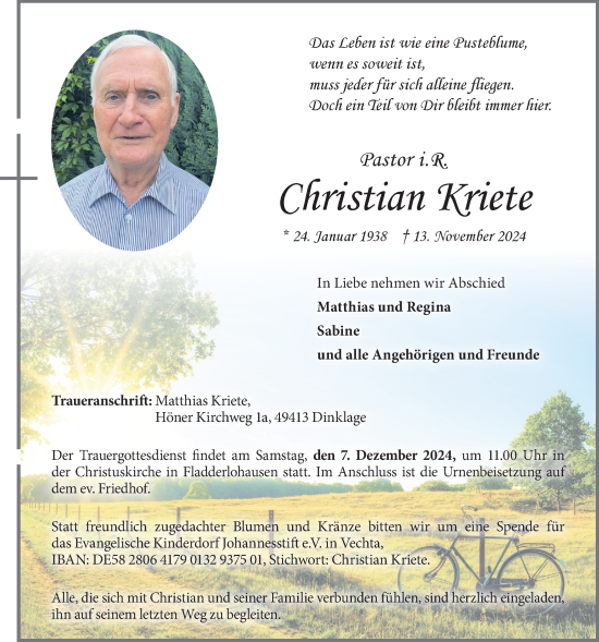 Anzeige von Christian Kriete von OM-Medien