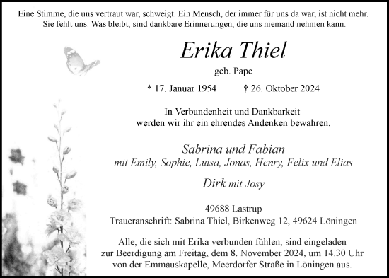 Anzeige von Erika Thiel von OM-Medien