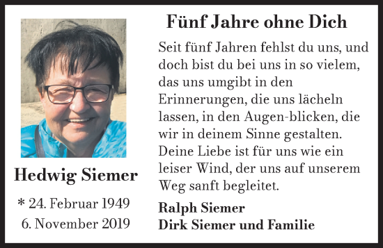 Anzeige von Hedwig Siemer von OM-Medien