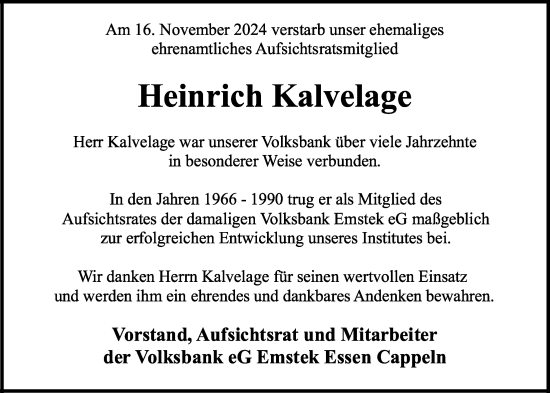 Anzeige von Heinrich Kalvelage von OM-Medien