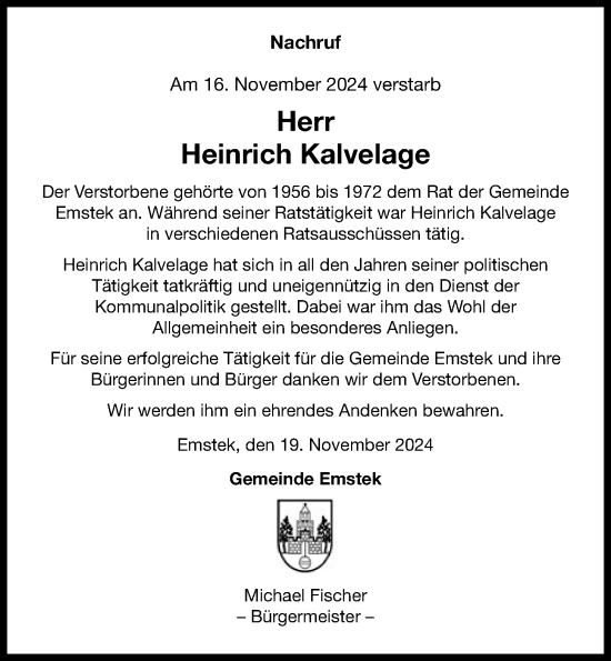 Anzeige von Heinrich Kalvelage von OM-Medien