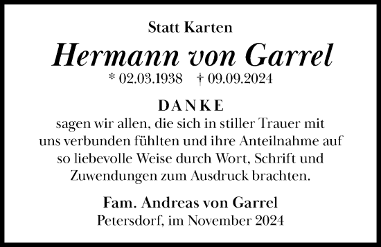 Anzeige von Hermann von Garrel von OM-Medien
