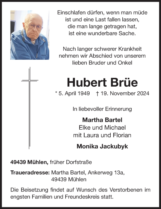 Anzeige von Hubert Brüe von OM-Medien