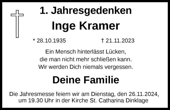 Anzeige von Inge Kramer von OM-Medien