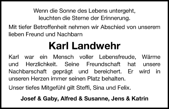 Anzeige von Karl-Heinz Landwehr von OM-Medien