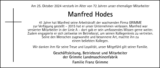 Anzeige von Manfred Hodes von OM-Medien
