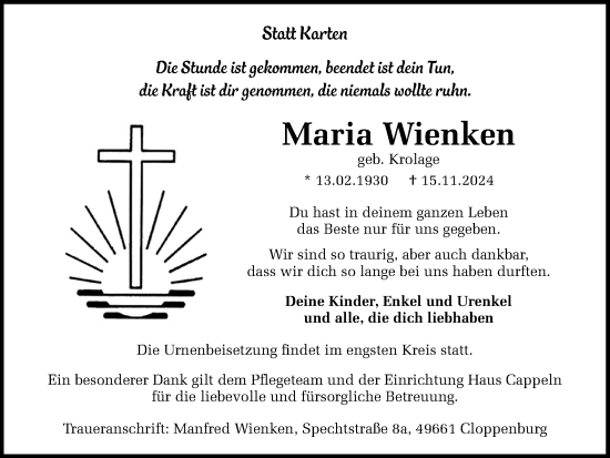 Anzeige von Maria Wienken von OM-Medien