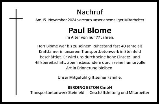 Anzeige von Paul Blome von OM-Medien