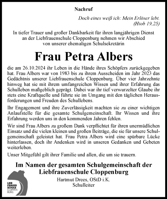 Anzeige von Petra Albers von OM-Medien