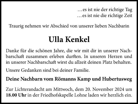 Anzeige von Ursula Kenkel von OM-Medien