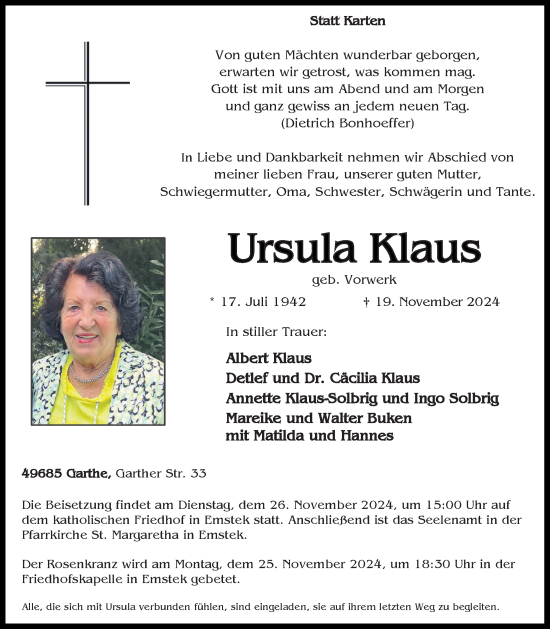 Anzeige von Ursula Klaus von OM-Medien