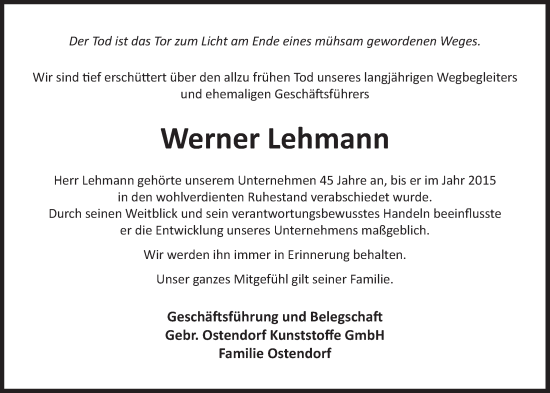 Anzeige von Werner Lehmann von OM-Medien