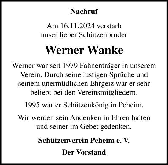 Anzeige von Werner Wanke von OM-Medien