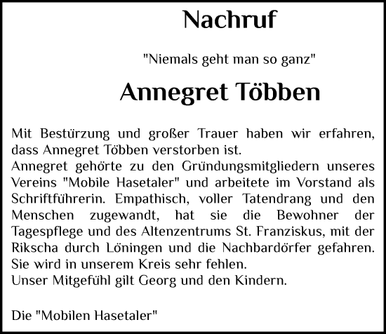 Anzeige von Annegret Többen von OM-Medien