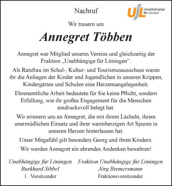 Anzeige von Annegret Többen von OM-Medien