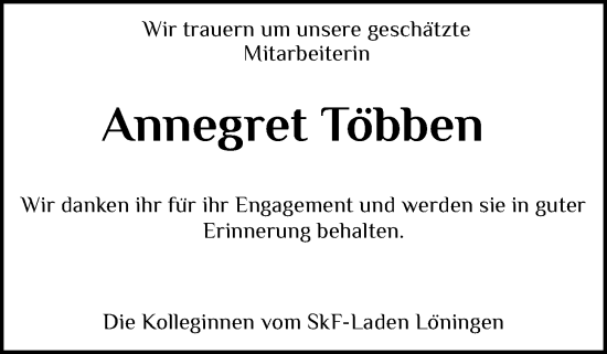 Anzeige von Annegret Többen von OM-Medien