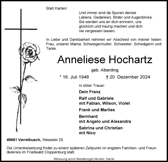 Anzeige von Annelieze Hochartz von OM-Medien