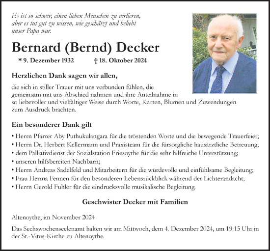 Anzeige von Bernard Decker von OM-Medien