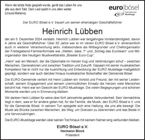 Anzeige von Heinrich Lübben von OM-Medien