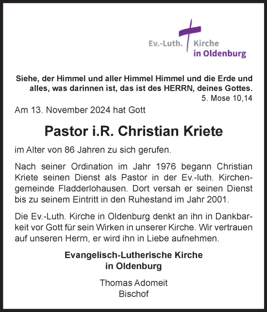 Anzeige von Christian Kriete von OM-Medien