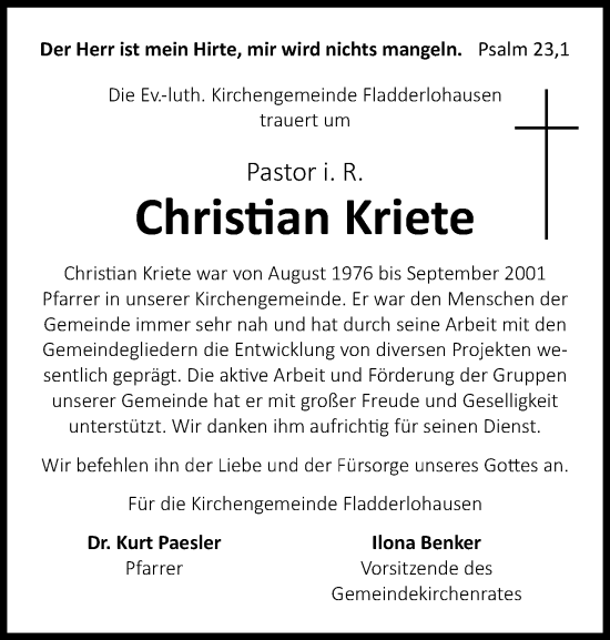Anzeige von Christian Kriete von OM-Medien