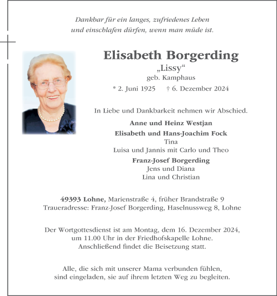 Anzeige von Elisabeth Borgerding von OM-Medien