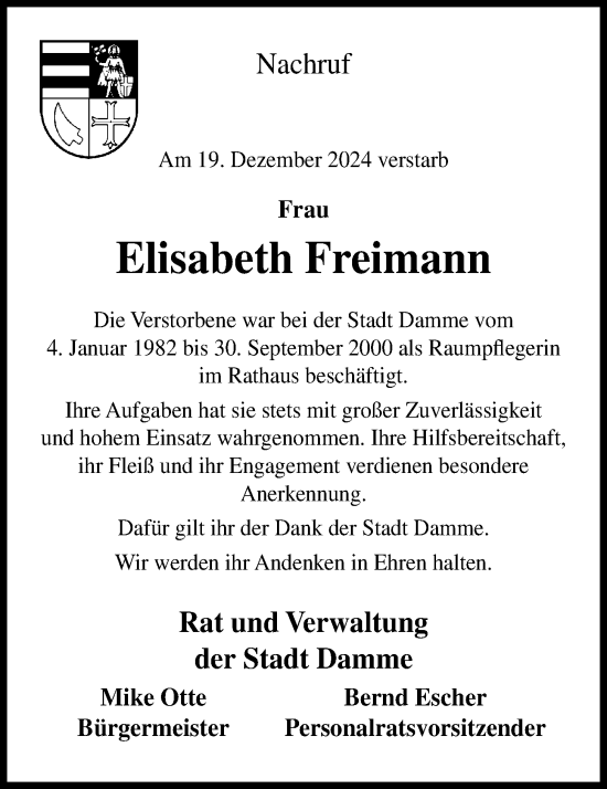 Anzeige von Elisabeth Freimann von OM-Medien