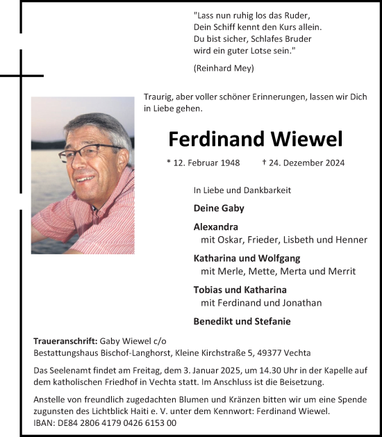 Anzeige von Ferdinand Wiewel von OM-Medien