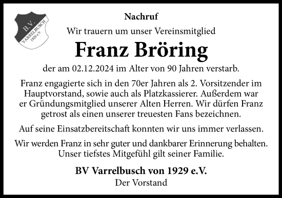 Anzeige von Franz Bröring von OM-Medien