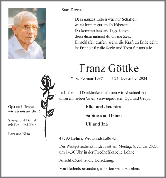 Anzeige von Franz Göttke von OM-Medien