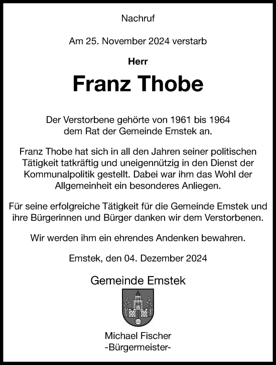 Anzeige von Franz Thobe von OM-Medien