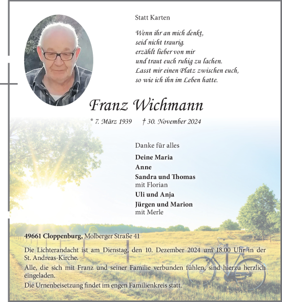 Anzeige von Franz Wichmann von OM-Medien