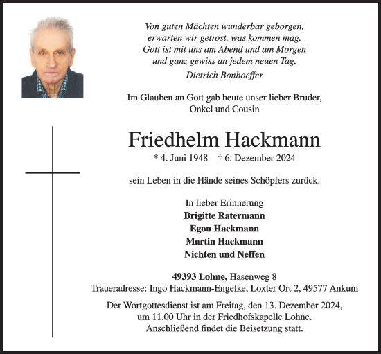 Anzeige von Friedhelm Hackmann von OM-Medien