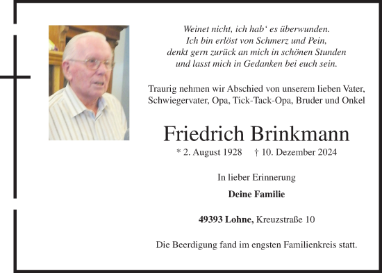Anzeige von Friedrich Brinkmann von OM-Medien