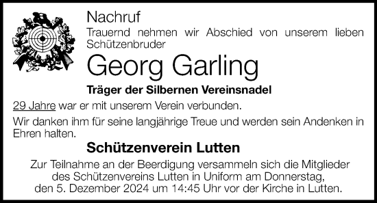 Anzeige von Georg Garling von OM-Medien