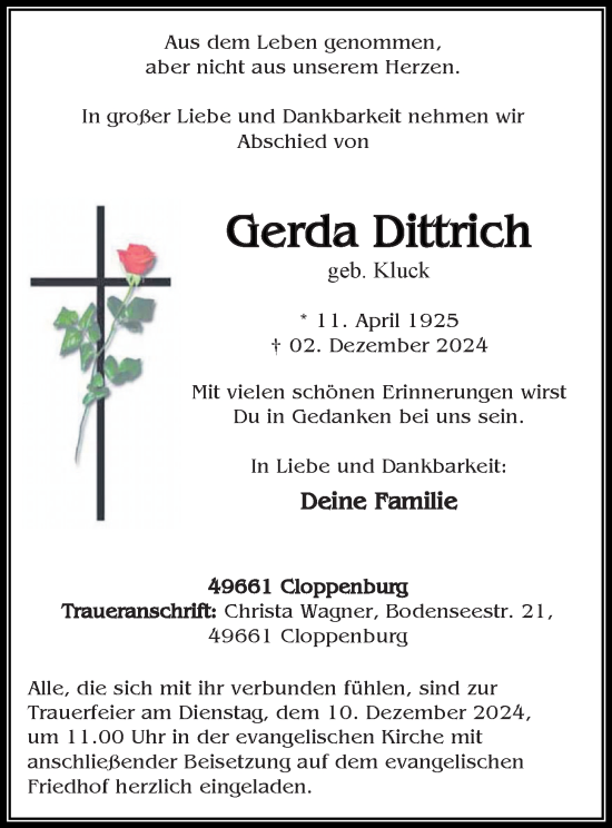 Anzeige von Gerda Dittrich von OM-Medien