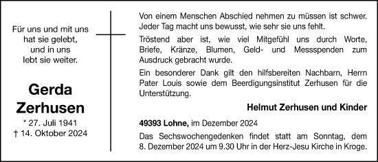 Anzeige von Gerda Zerhusen von OM-Medien