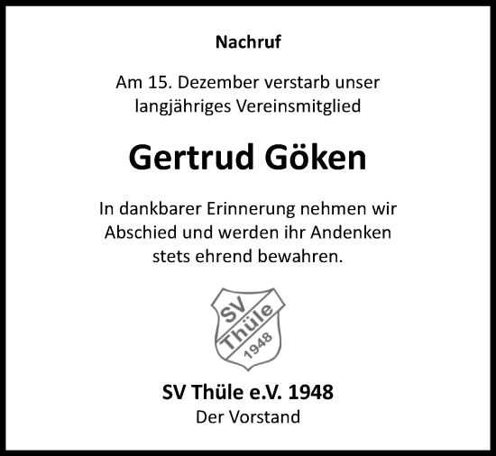 Anzeige von Gertrud Göken von OM-Medien