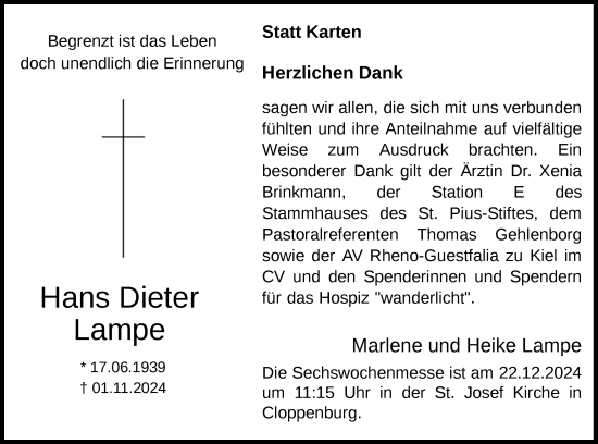 Anzeige von Hans Dieter Lampe von OM-Medien