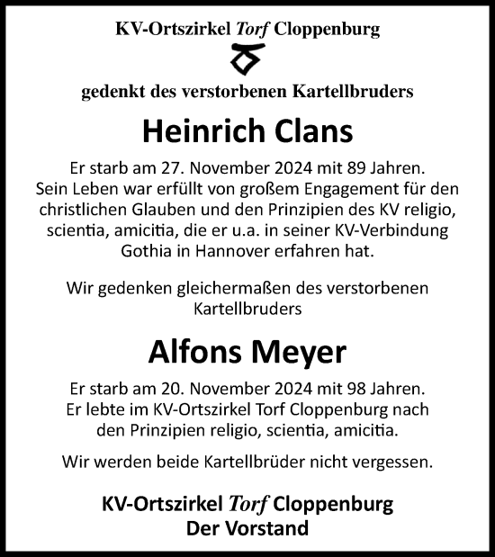 Anzeige von Heinrich Clans von OM-Medien