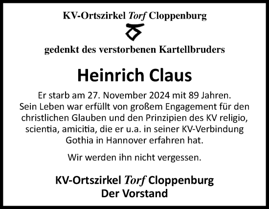 Anzeige von Heinrich Claus von OM-Medien