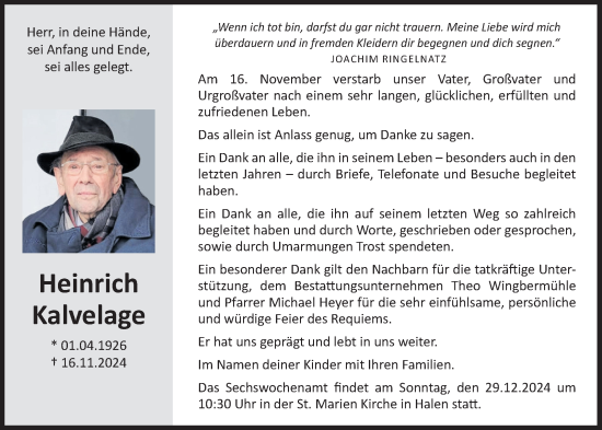 Anzeige von Heinrich Kalvelage von OM-Medien