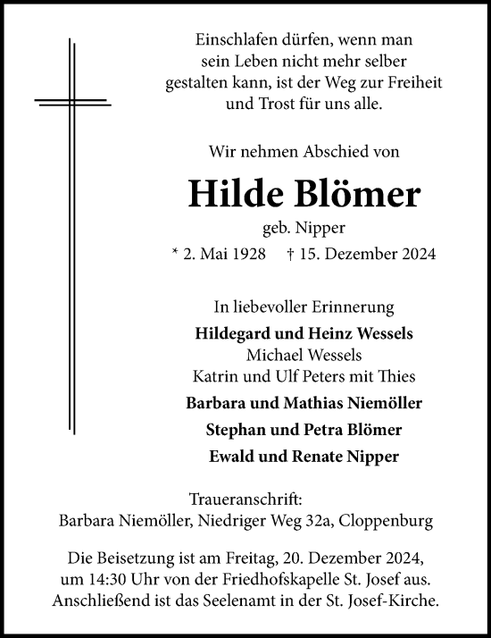 Anzeige von Hilde Blömer von OM-Medien